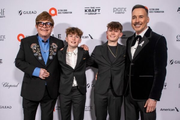 Elton John attends the annual Oscar visualization party with her husband David Furnish, Kids: Photos