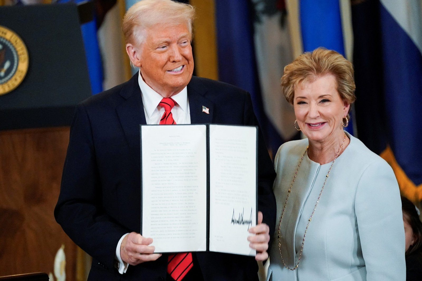 Trump says that student loans, special needs programs will be transferred to new departments.