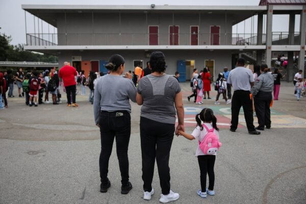 Photo: teachers and volunteers patular for the presence of ice